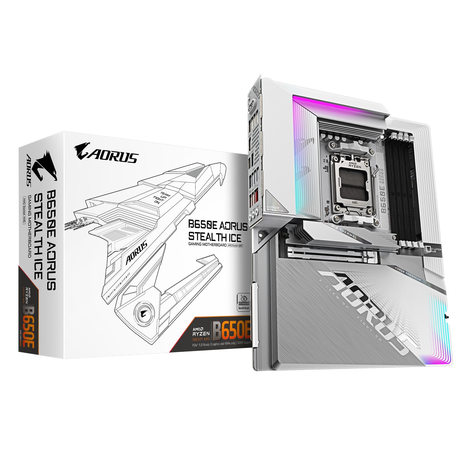 Gigabyte B650E AORUS STEALTH ICE AMD AM5 ATX Motherboard 4x DDR5~256GB,1x PCIe x16, 3x M.2, 4x SATA 6, 8x USB 3.2, 1x USB-C, 4x USB 2.0 Gigabyte B650E AORUS STEALTH ICE AMD AM5 ATX Motherboard 4x DDR5~256GB,1x PCIe x16, 3x M.2, 4x SATA 6, 8x USB 3.2, 1x USB-C, 4x USB 2.0